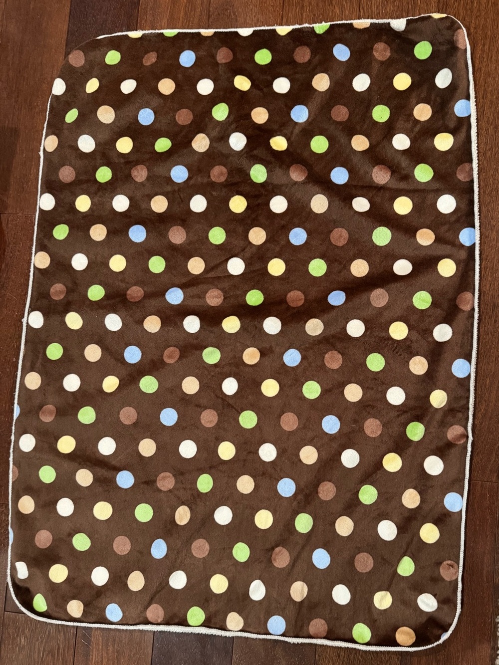 Kids Polka Dot Plush baby blanket- Brown with Multi-Colored Dots